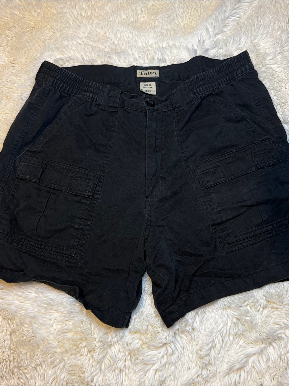 Talos Men's 36” waist Black Cargo Shorts stretch waist band no liner 5” inseam